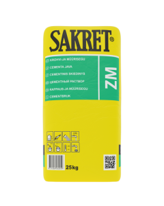 SAKRET ZM gray cement-based mortar being applied for chimney masonry and moisture-resistant plastering in wet rooms.