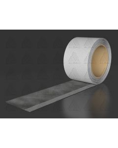 Vapor-permeable external window sealing tape (grey) with a fully covered adhesive layer and fleece surface, designed for weather-resistant and breathable insulation of window joints.