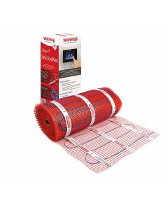 Warmup StickyMat 150 W/m² underfloor heating system featuring a self-adhesive fiberglass mesh and ultra-thin dual-core cable for tile and leveling compound at xbau.