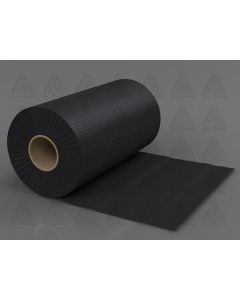 Black LDPE damp-proof course (DPC) membrane with an embossed surface, designed for horizontal masonry waterproofing to prevent rising moisture in single-wall constructions.