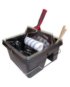 Rectangular 8 L paint tray with double compartments, built-in grid, metal self-locking handle, and 5 refills