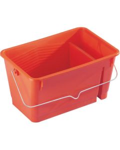 Professional 390 x 255 x 220 mm rectangular polypropylene paint tray from xbau, featuring a sturdy metal handle and a dedicated vertical brush storage compartment.