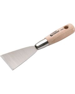 Professional rigid blade scraper from xbau, featuring a sharpened tempered steel blade and a PEFC-certified beechwood handle for heavy-duty stripping tasks.