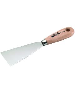 Professional filling knife from xbau, featuring a mirror-polished tempered stainless steel blade and a sustainable PEFC-certified natural wooden handle.