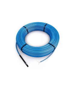 A Warmup Frost Protection Cable wrapped around a metal water pipe, showing the integrated thermostat and plug-and-play power connection for easy winterization.