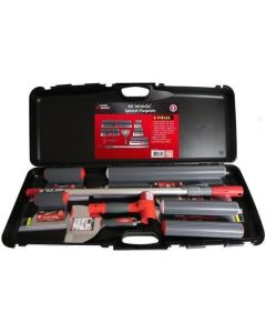 Professional Decoliss smoothing and finishing kit featuring hard and soft blades, a bimaterial handle, extension pole, and bonus taping and joint knives.