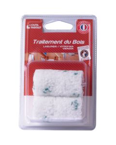 Professional 2-pack of xbau mini roller refills for wood treatment, featuring 10 mm polyester microfiber fabric optimized for applying lasur, vitrifiers, and varnishes.