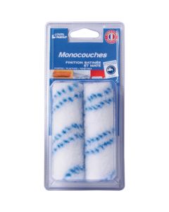 Professional 2-pack of xbau Monolayer mini roller refills, featuring 12 mm textured polyamide fabric designed for high-opacity matte and satin finishes on doors and window frames.