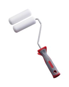Professional 290 mm xbau mini roller set for metal, featuring a bi-material handle, a high-density foam roller with rounded edges, and one extra refill for a gloss or satin finish on doors and windows.