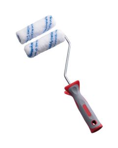 Professional 180 mm monolayer mini roller set from xbau, including one frame with a bi-material handle and one 12 mm textured polyamide refill for matte and satin finishes in restricted areas.