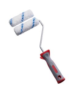Professional 30 mm diameter wood treatment mini roller with a 290 mm bi-material frame from xbau, specifically designed for applying stain, varnish, and vitrifier to doors, windows, and tight spaces.