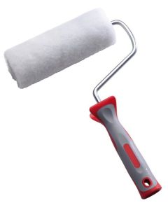 Professional 180 mm roller with frame, featuring a 12 mm polyester fabric impression and underlay sleeve and an ergonomic bi-material handle for acrylic paint application.