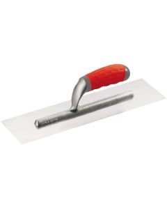 Professional narrow PM finishing trowel from xbau, featuring a 0.6 mm stainless steel blade, a lightweight aluminum frame, and an ergonomic bi-material handle.