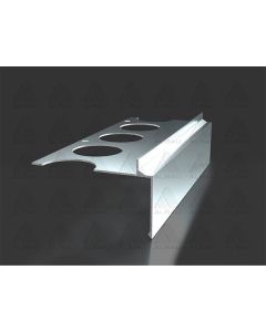 Xbau aluminum balcony finishing profile with an adjustable drip edge (10–30 mm), designed for narrow spaces near railing brackets, shown with matching corners and connectors.