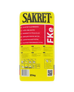 SAKRET FKE gray tile adhesive being applied for floor tiling with underfloor heating and stone facade panels.