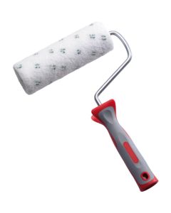 Professional 30 mm diameter wood treatment mini roller with a 290 mm bi-material frame from xbau, specifically designed for applying stain, varnish, and vitrifier to doors, windows, and tight spaces.