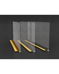 Xbau color window reveal profile with integrated glass fiber mesh, available in brown, grey, and anthracite for ETICS thermal insulation systems.