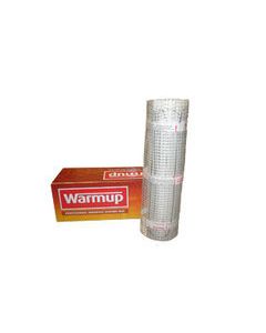 The Warmup PVC Heating Mat laid out on a subfloor, showcasing the 3 mm thin heating cable pre-spaced on a sticky fiberglass mesh for easy tile installation.